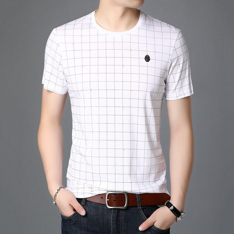 梵克公牛短袖t恤夏季休闲圆领t恤衫男时尚条纹商务休闲流透气上衣短袖