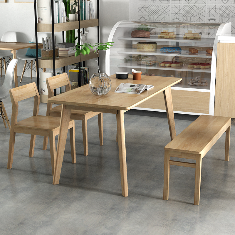 纯实木餐桌椅现代简约餐厅食堂饭店快餐桌椅组合家用橡木餐桌椅子高清大图