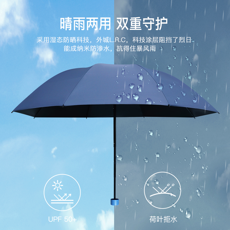 红叶纯色晴雨伞三折 雨伞黑胶防晒防紫外线太阳伞遮阳晴雨伞-8骨高清大图