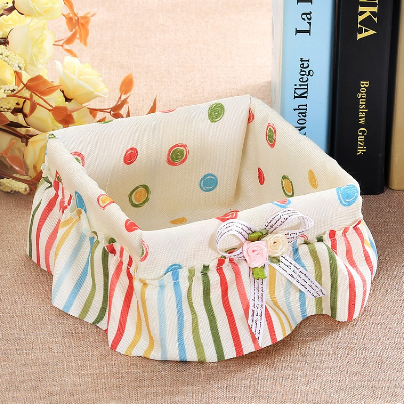 家柏饰(CORATED)创意田园化妆品收纳盒篮 布艺藤编收纳筐 桌面手机遥控器收纳篮 彩虹方形