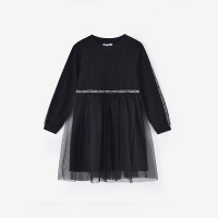 铅笔俱乐部童装2022秋装新款女童长袖连衣裙儿童裙子女孩蕾丝短裙 150cm 黑色