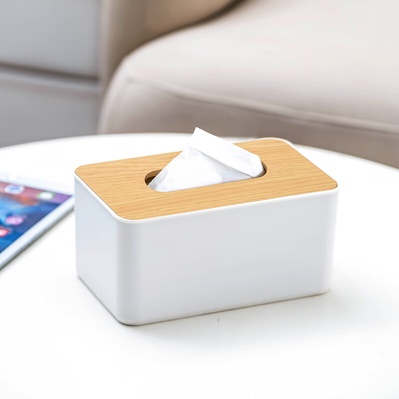 禧天龙(Citylong) H-8885桌面纸巾盒方形小号抽纸盒 洗脸巾收纳盒竹木盖长方形款