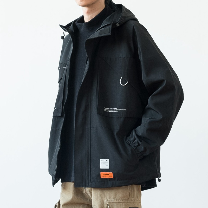 YUANSU友町 春秋 日系街头潮流城市机能拼接连帽夹克男潮青年外套夹克