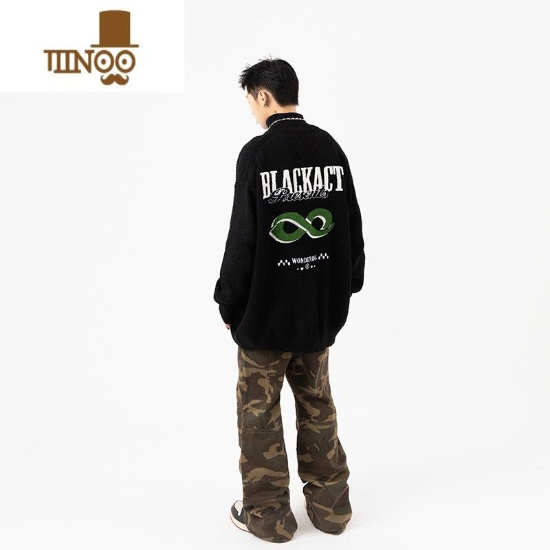 YANXU美式高街vibe做旧迷彩休闲牛仔裤男ins潮牌宽松直筒微喇工装长裤图片