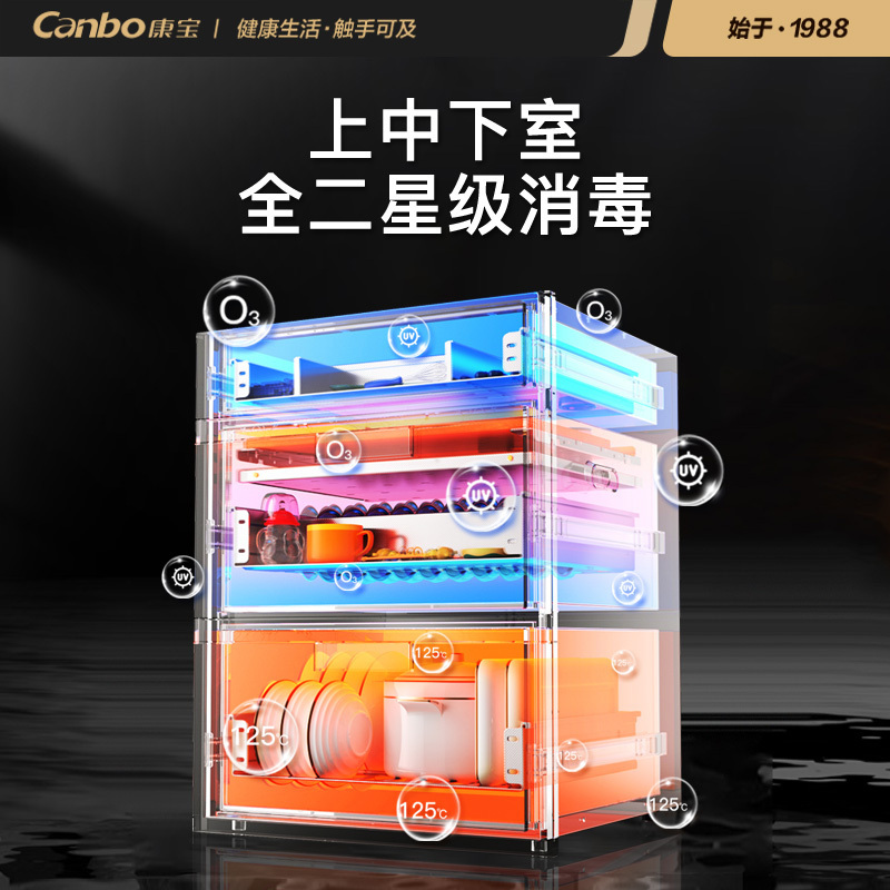 康宝304不锈钢三门五层消毒柜嵌入式家用大升数紫外线臭氧厨房餐具碗筷奶瓶二星消毒碗柜XDZ200-TQ1高清大图