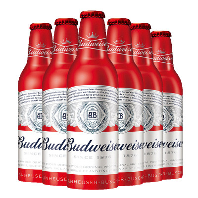 Budweiser百威啤酒红色铝罐355ml*6罐 国产百威经典铝瓶