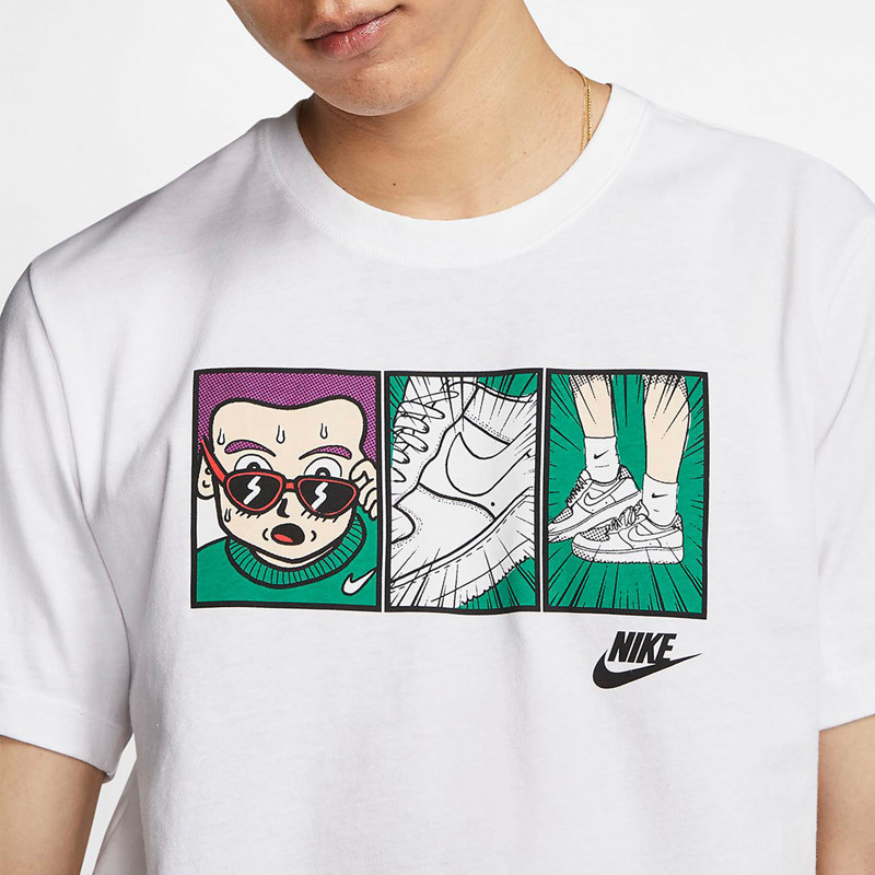 Nike耐克体恤衫男短袖新款漫画圆领运动白T恤CT6528-100