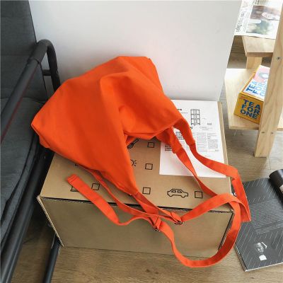 橘色(送礼品) 普通款 港风时尚百搭斜挎包女大容量单肩休闲帆布包韩版日系学生上课包潮