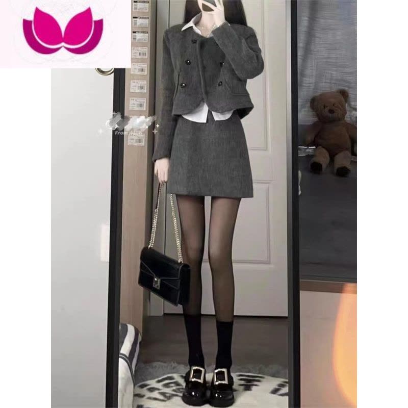 七斓早春季韩剧穿搭御姐气质名媛高级感小香风毛呢外套短裙套装女图片