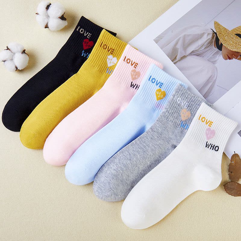 浪莎袜子女士纯棉中筒袜春秋薄款防臭白色长筒运动秋冬浪沙全棉袜图片