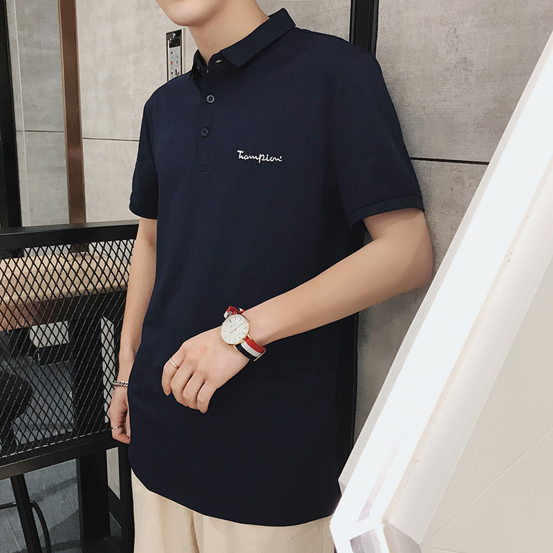 2018年轻夏帅气男士修身拉链装饰POLO衫学生短袖衫翻领男上衣