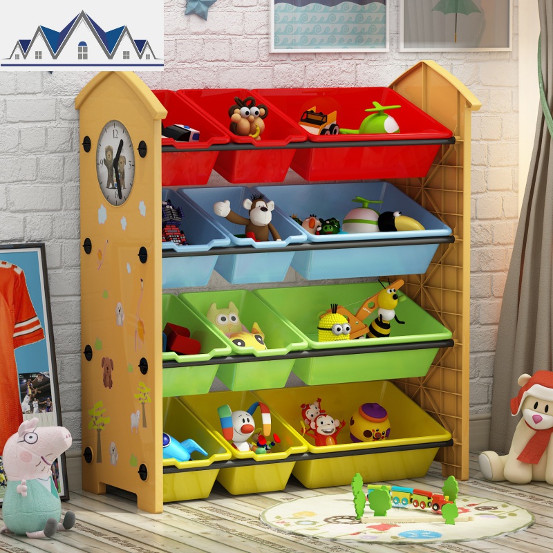 儿童玩具收纳架玩具架子置物架多层书架整理架收纳柜收纳箱收纳柜 三维工匠 橙色四层四大八小盒长82.5宽30高84.5