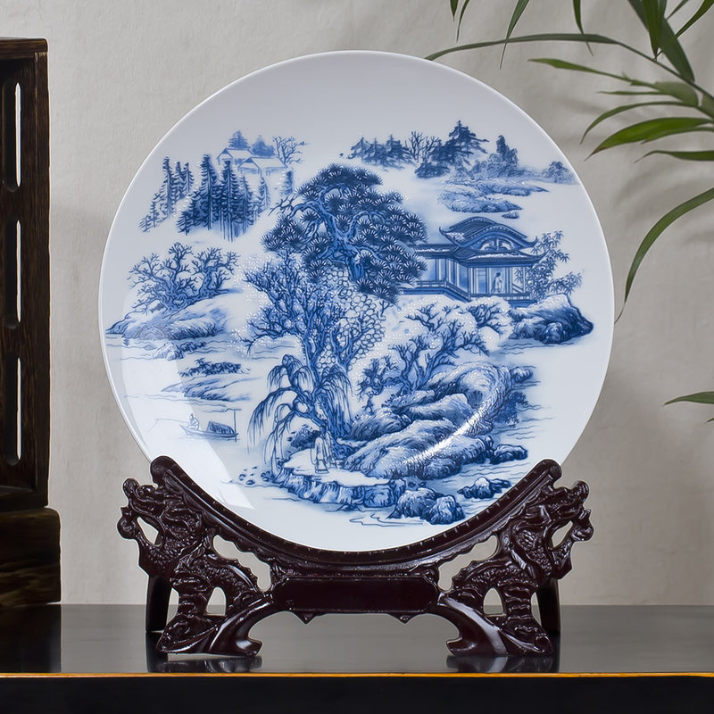 陶瓷摆件瓷器盘粉彩青花瓷装饰盘花盘子挂盘现代时尚中式家居装饰收纳袋 三维工匠 大吉大利盘