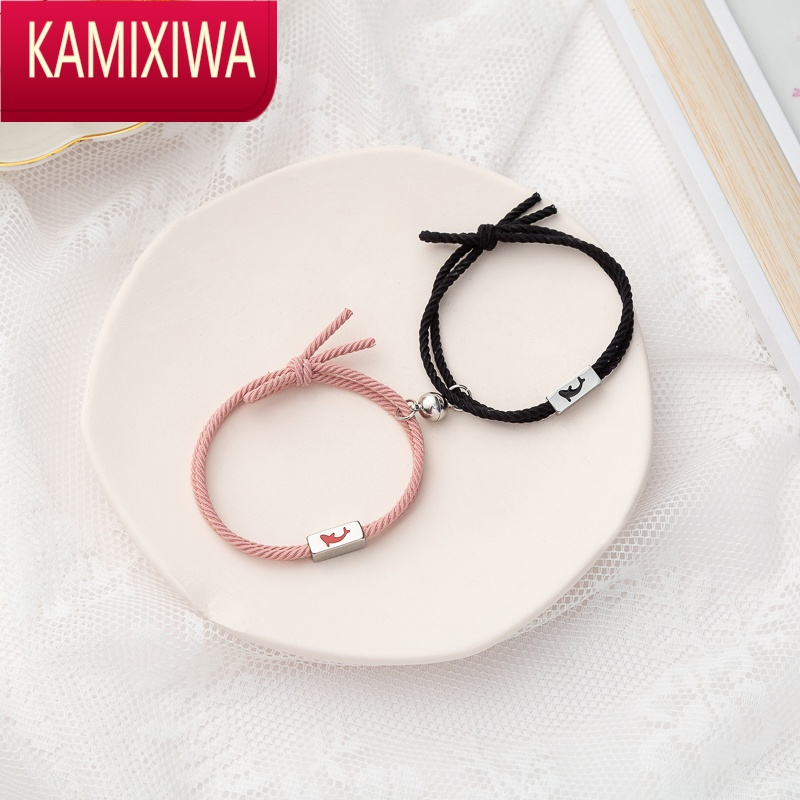kamixiwa情侣手链男士ins设计钛钢手绳网红小皮筋送男朋友小动物头饰