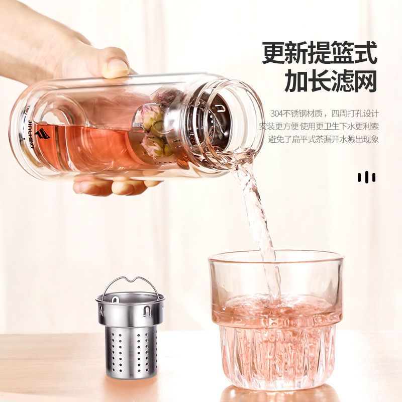 金力新品220毫升短杯绿色无赠品 茶杯玻璃杯男泡茶杯水杯女双层加厚耐热保温高档透明家用喝水杯子