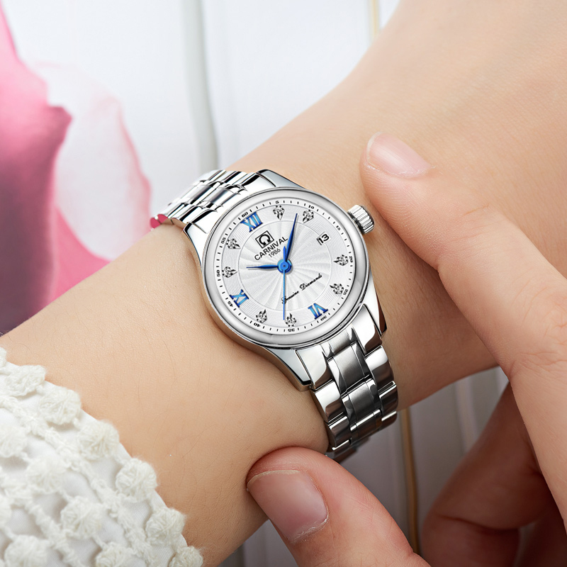 瑞士嘉年华Carnival手表新款女士时尚镶水钻石英表 女表日历防水精钢潮流 女神腕表小巧 全国联保8830L高清大图