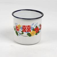 经典怀旧搪瓷杯老式双喜铁茶缸喜庆带花水杯中式餐厅家用大号杯子 8厘米无盖350毫升(花色随机)