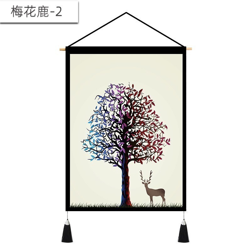 北欧挂画布艺墙布挂布背景布挂毯三联装饰画 客厅卧室房间床头 梅花鹿-2 （麻）宽45cm*高65cm