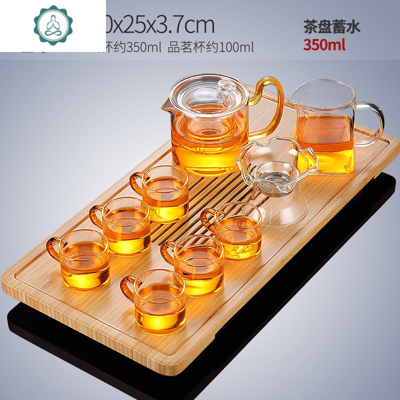 玻璃泡茶壶套装家用客厅简约功夫茶具竹制茶盘日式泡茶台透明茶杯 封后 青笺竹茶盘套装特别款231