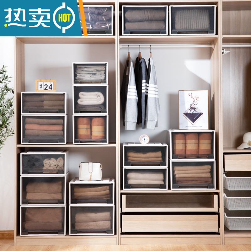 XIANCAI收纳箱抽屉式收纳盒透明塑料家用衣柜衣服衣物分层器整理储物柜高清大图