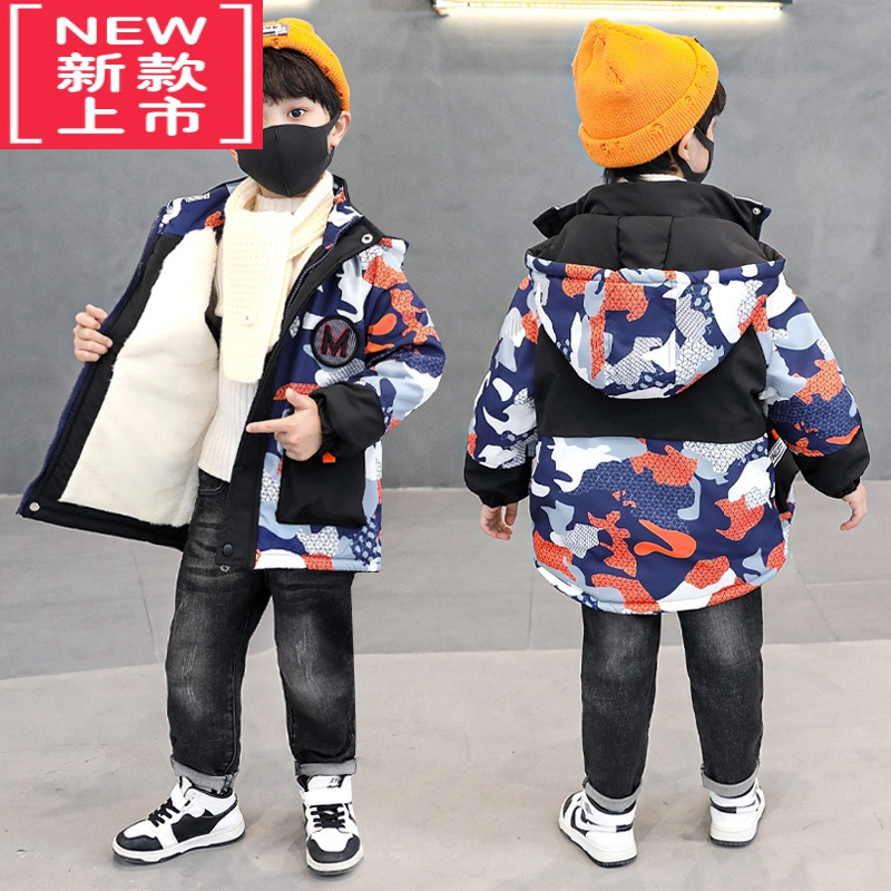 可莉允男童冬装棉衣男孩儿童小童洋气羽绒棉服加绒派克服风衣外套潮8岁9