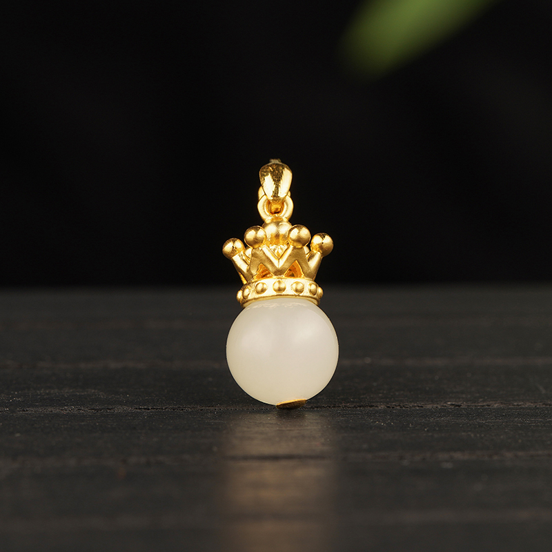 金一 足金 和田玉吊坠 唯美皇冠 女士款(送银饰项链)(定价) ZJDZ009