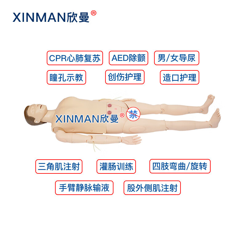 欣曼科教 高级综合急救护理训练模拟人AED模拟除颤CPR心肺复苏创伤护理包扎止血四合一功能无线版XM-ALS1101高清大图