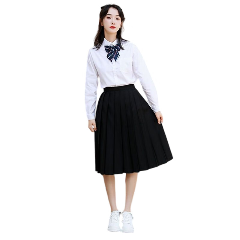 Tduo长袖合唱演出服套装 D06 套 女款-白长袖+中裙+蓝皇冠领结 M