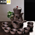 三维工匠功夫茶具家用石磨创意陶瓷茶壶功夫茶杯半全自动懒人泡茶器 菩提树黑紫砂自动茶具