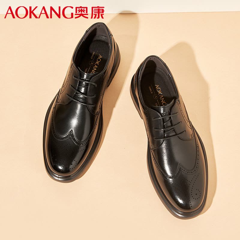 奥康男鞋商务正装皮鞋男春秋布洛克时尚软面舒适办公室通勤单鞋图片