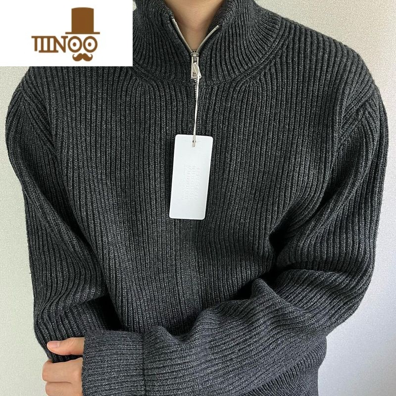 YANXUMargiela风格 马吉拉高领拉链保暖毛开衫毛衣外套男女MM6针织衫 灰色 S44