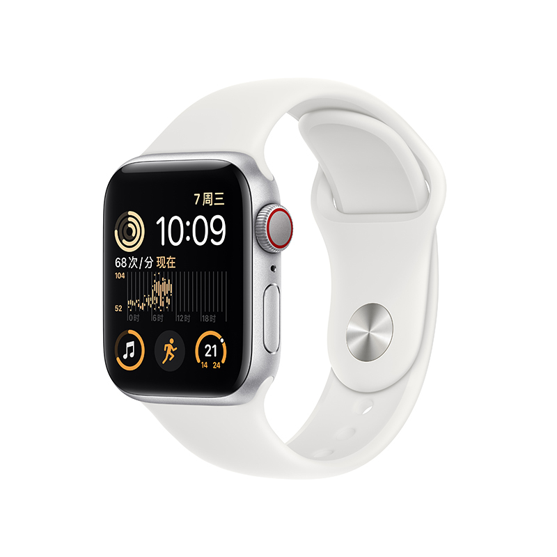 Apple Watch SE 2022款智能手表 40mm (GPS+蜂窝版) 银色铝金属表壳 运动型表带