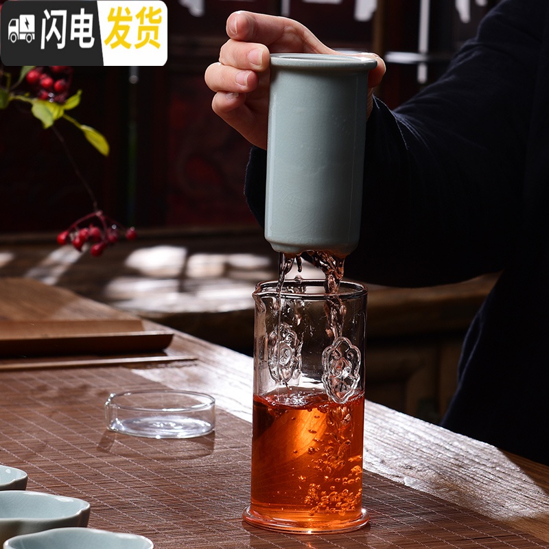 三维工匠泡茶器红茶茶具套装玻璃陶瓷过滤双耳汝窑茶壶送礼定制冲茶器 黄色双耳红茶泡壶二花瓣杯高清大图