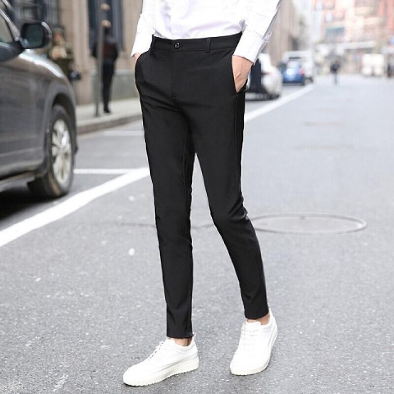 抗皱九分小脚裤光滑面料男裤休闲小脚裤青年男士西裤男常规九分裤子