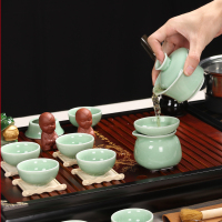 百鸿(Baihong) 整套功夫茶具套装陶瓷家用喝茶茶杯简约全自动电热炉实木茶盘 喜上枝头青瓷鱼戏套装