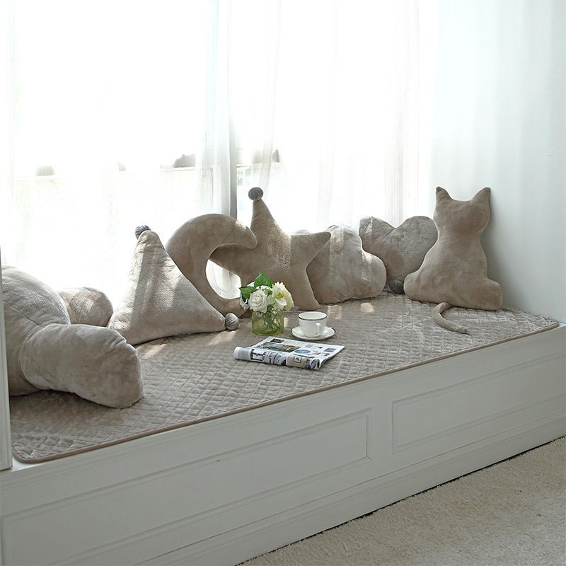 汐岩窗台垫毛绒套坐毯卧室阳台垫子北欧式榻榻米可机洗 ins暖绒-卡其90*180cm