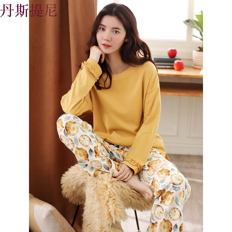 睡衣女秋纯棉长袖家居服套装薄款春秋韩版公主风可外穿夏甜美可爱
