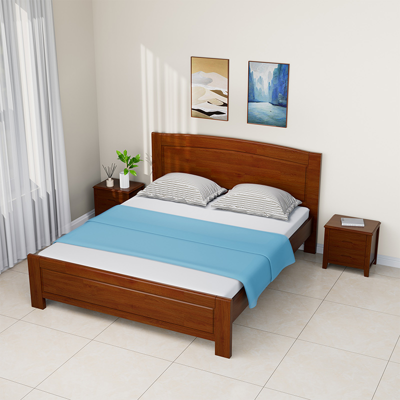 臻远ZY5062708 实木环保漆家具 实木双人床 1.8米含2个床头柜和10cm床垫 胡桃色高清大图