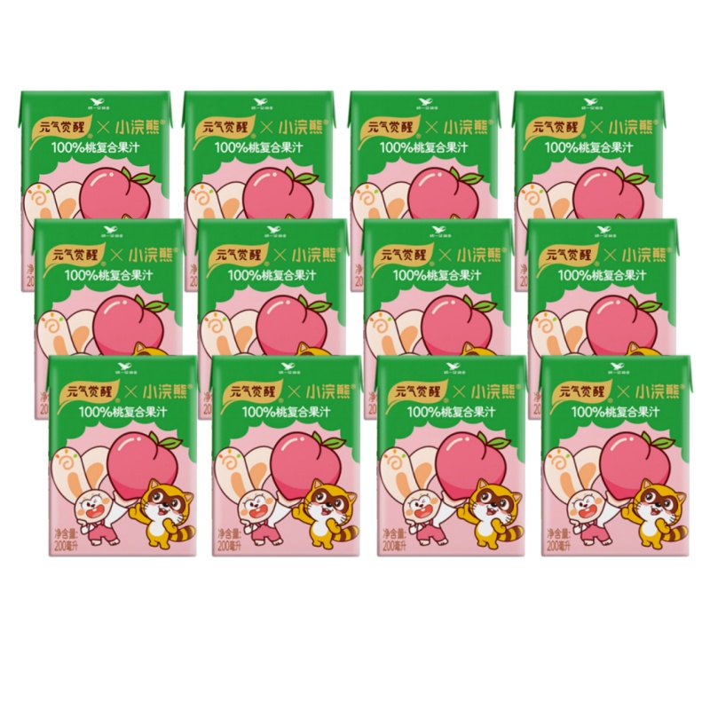 小浣熊联名】统一元气觉醒100%桃复合果汁饮料便携装200ml*12盒