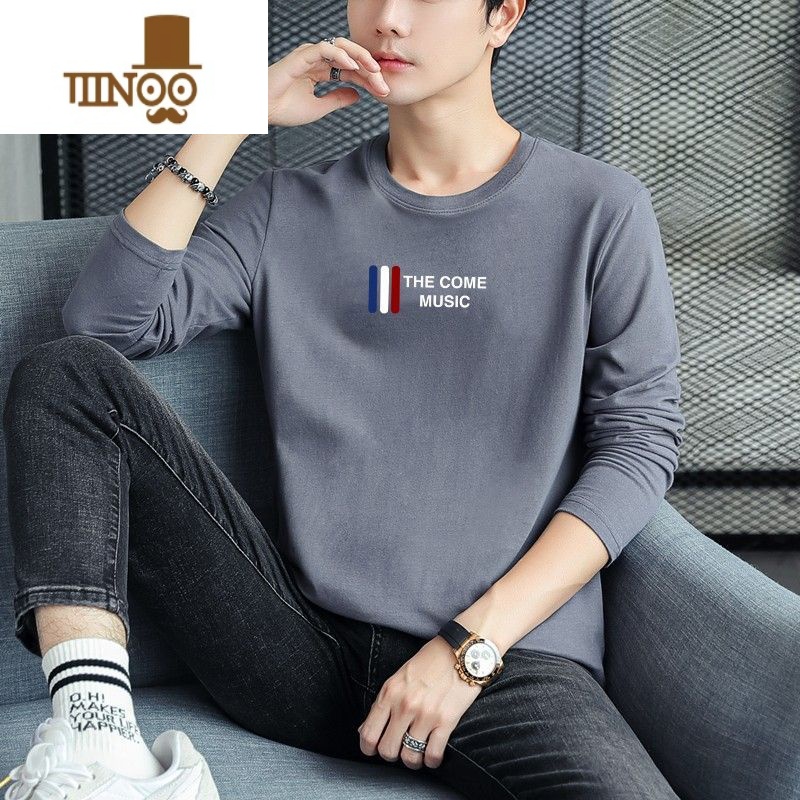 YANXU长袖t恤男士2023新款潮流大码男装潮牌体恤衫圆领内搭秋衣高清大图