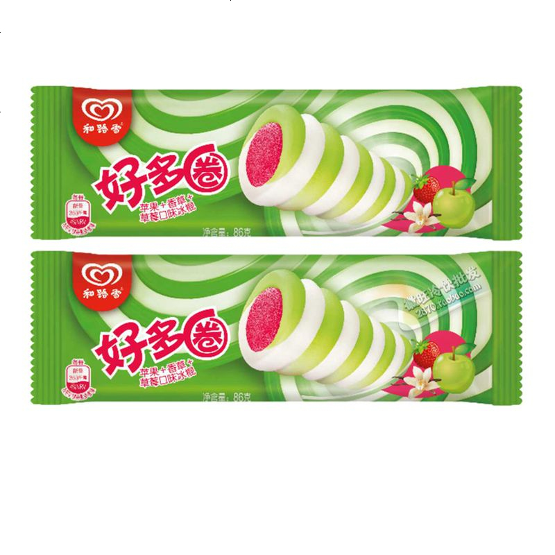 徽旺冷饮雪糕和路雪好多圈水果加香草加草莓口味冰棍86g5支
