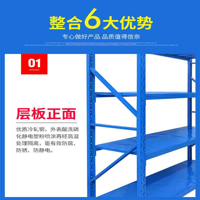 实邦货架 120*60*200CM四层铁制中型组合式货架仓储仓库货架200KG主架一套高清大图