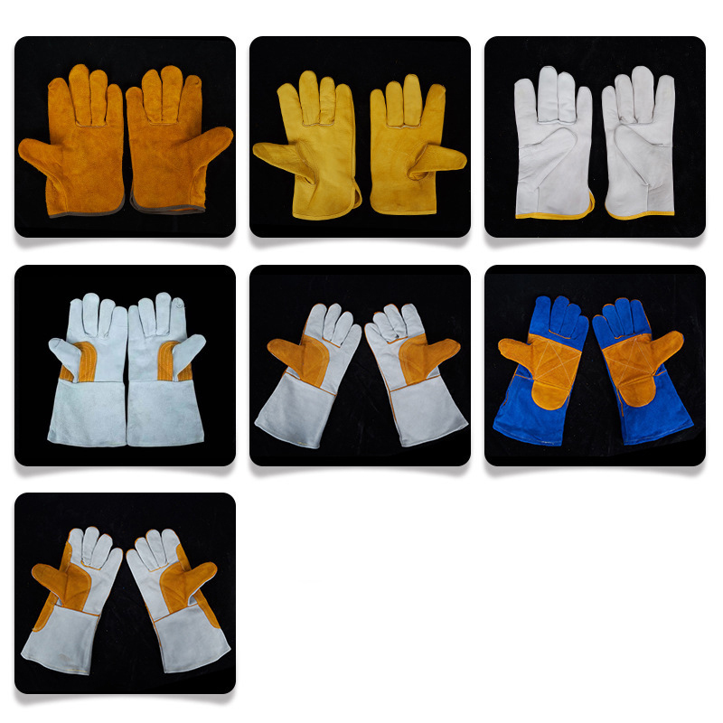 盾守牛皮电焊手套防热劳保防烫牛皮焊工耐磨劳保皮革手套四线托双层