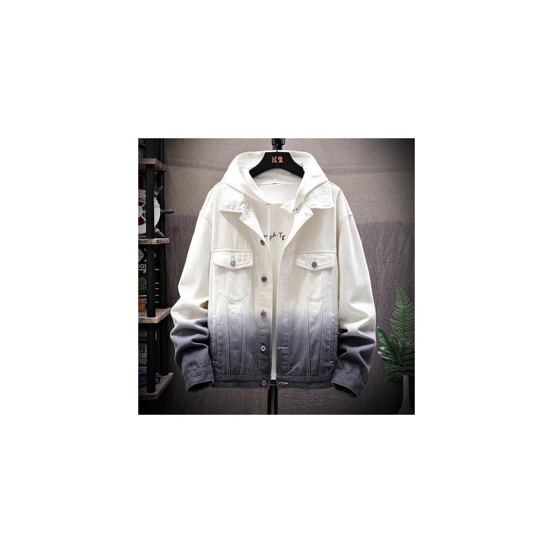 YUANSU秋冬季加绒加厚男士牛仔外套加肥加大码韩版潮休闲夹克渐变牛仔衣夹克