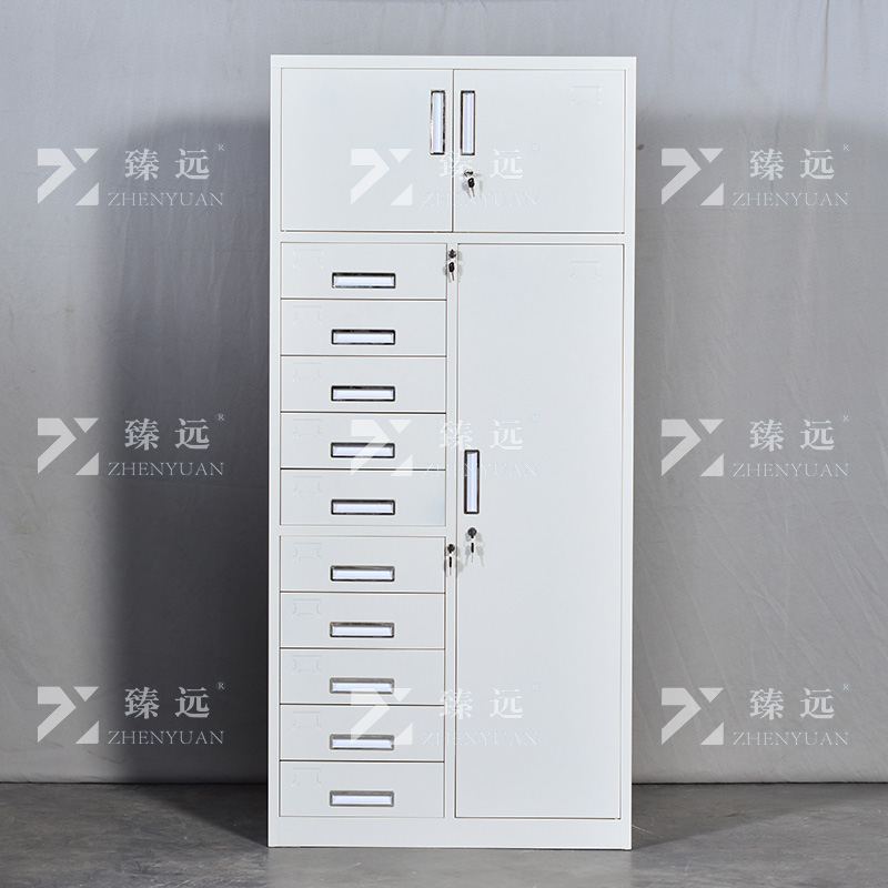 臻远ZY5011005钢制矮柜抽屉柜多抽资料柜储物收纳柜 三门十斗柜高清大图