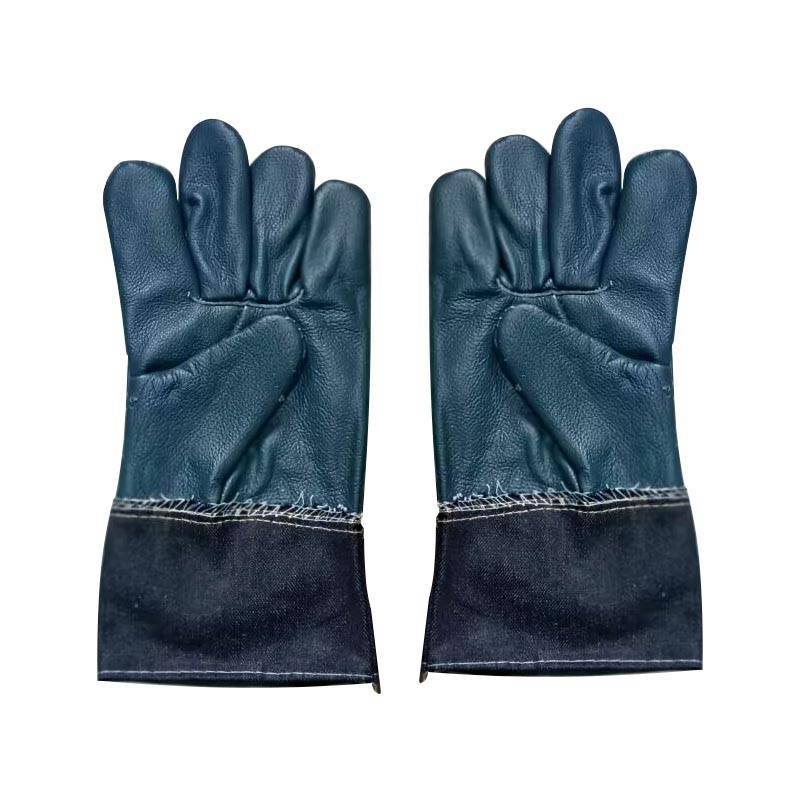 电焊手套家私皮牛仔布黄布分掌深色隔热耐磨焊工手套1双