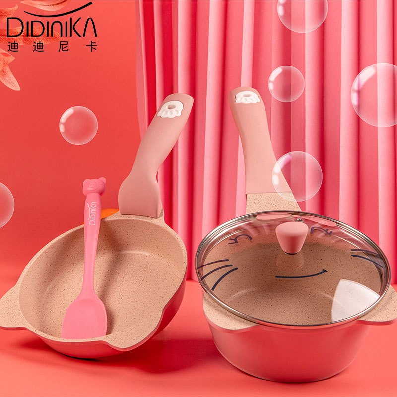 韩国迪迪尼卡（Didinika）宝宝辅食锅婴儿守护猫奶锅小锅平底锅煎锅炒锅麦饭石不粘锅煮面热牛奶锅