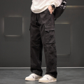 工装裤子男士春秋季2024大码男装宽松直筒美式潮牌休闲长裤 8XL 黑色H03