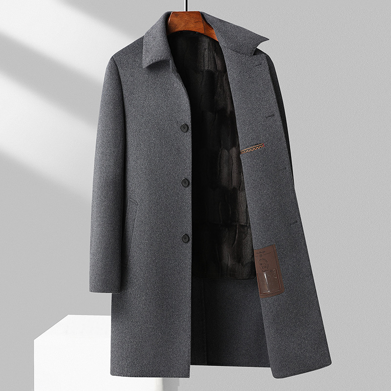可脱卸金貂绒内胆双面呢羊毛大衣秋冬男士长款双面呢大衣男装外套