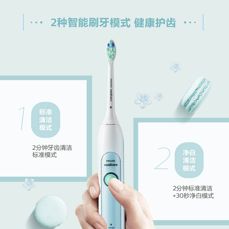 飞利浦(Philips)电动牙刷HX6712/04 充电式31000转/分钟声波震动式成人牙刷 净白清洁两大模式高清大图